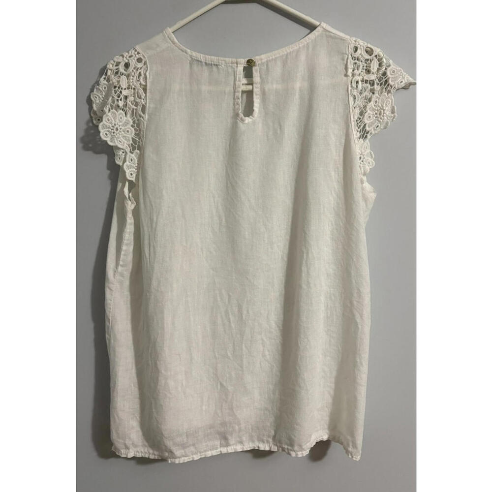 Viola Borghi Linen Top White Lace Cap Sleeves Made in Italy Women's Size Large - Picture 3 of 9